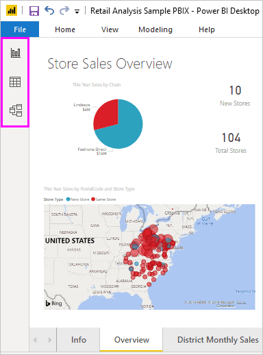 Ba chế độ xem có sẵn trong Power BI Desktop