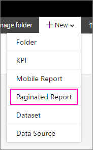 Tạo báo cáo mới trong cổng web Power BI Report Server