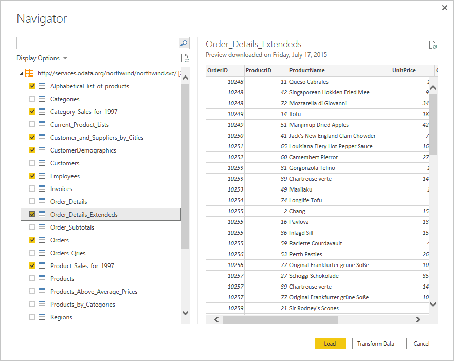 Bước 3: Kết nối với dữ liệu OData feed trong Power BI desktop