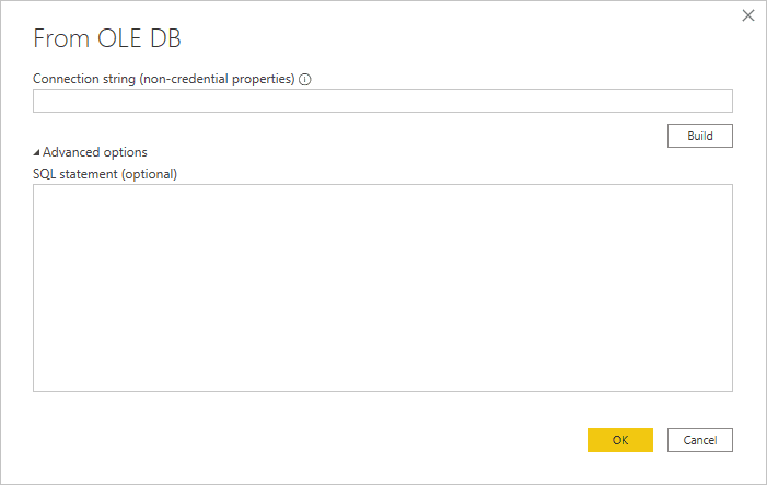 Các nguồn dữ liệu có thể truy cập qua OLE DB trong Power BI Desktop