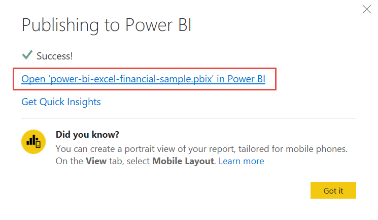 publishing to power bi