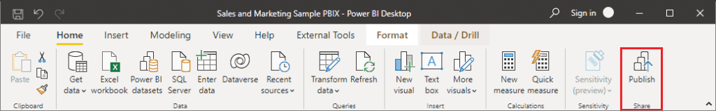 Bước 1: Xuất bản báo cáo và tập dữ liệu Power BI Desktop