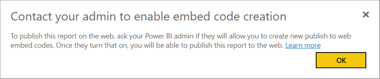 Liên hệ với quản trị viên khi Power BI không cho phép bạn tạo mã nhúng