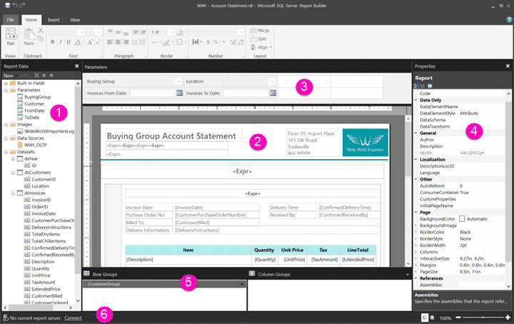 Giao diện Power BI Report Builder