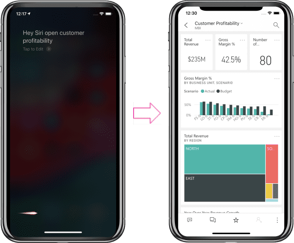 Sử dụng phím tắt Siri để xem báo cáo hoặc dashboard Power BI trên iOS