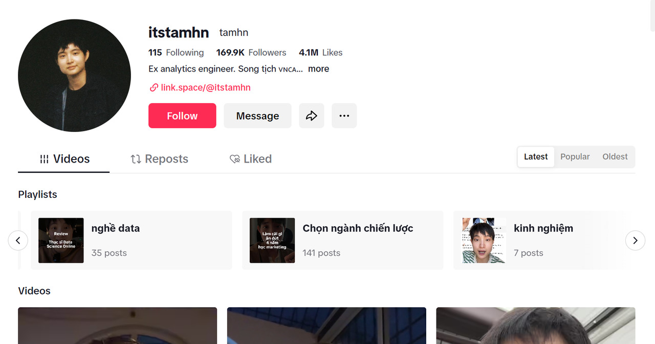 Kênh tiktok data analytics: Tamhn